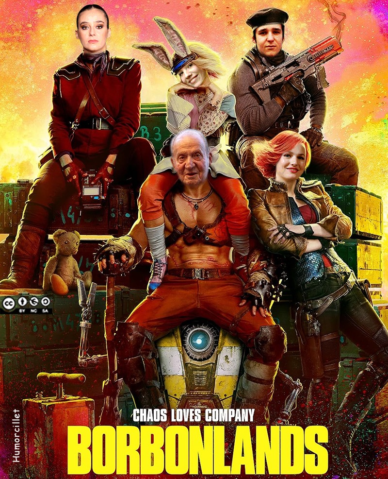 Puede ser una imagen de 5 personas y texto que dice "主時 ส す4 CHAOS LOVES COMPANY BORBONLANDS"