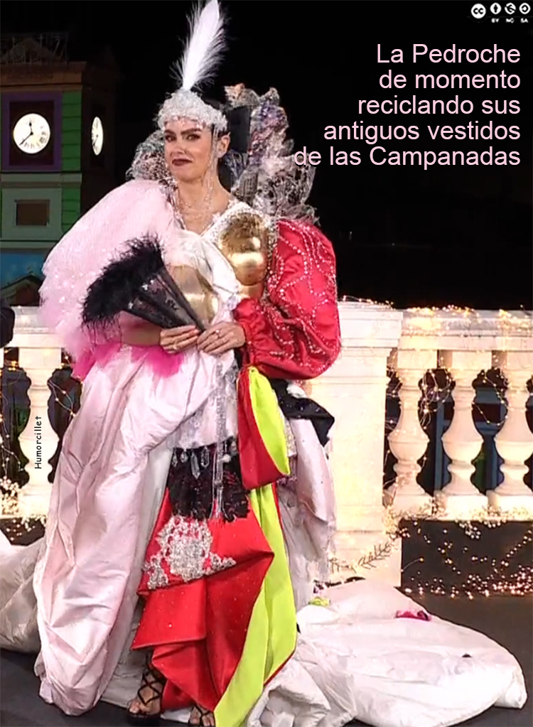 Puede ser una imagen de texto que dice "La Pedroche de momento reciclando sus antiguos vestidos de las Campanadas Patan"